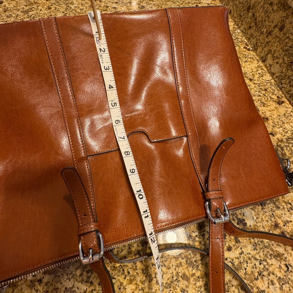 Bostanten Tan Leather Laptop Bag Briefcase Tote - Picture 5 of 13